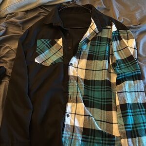 Black and Teal Plaid Button-Up Shirt
